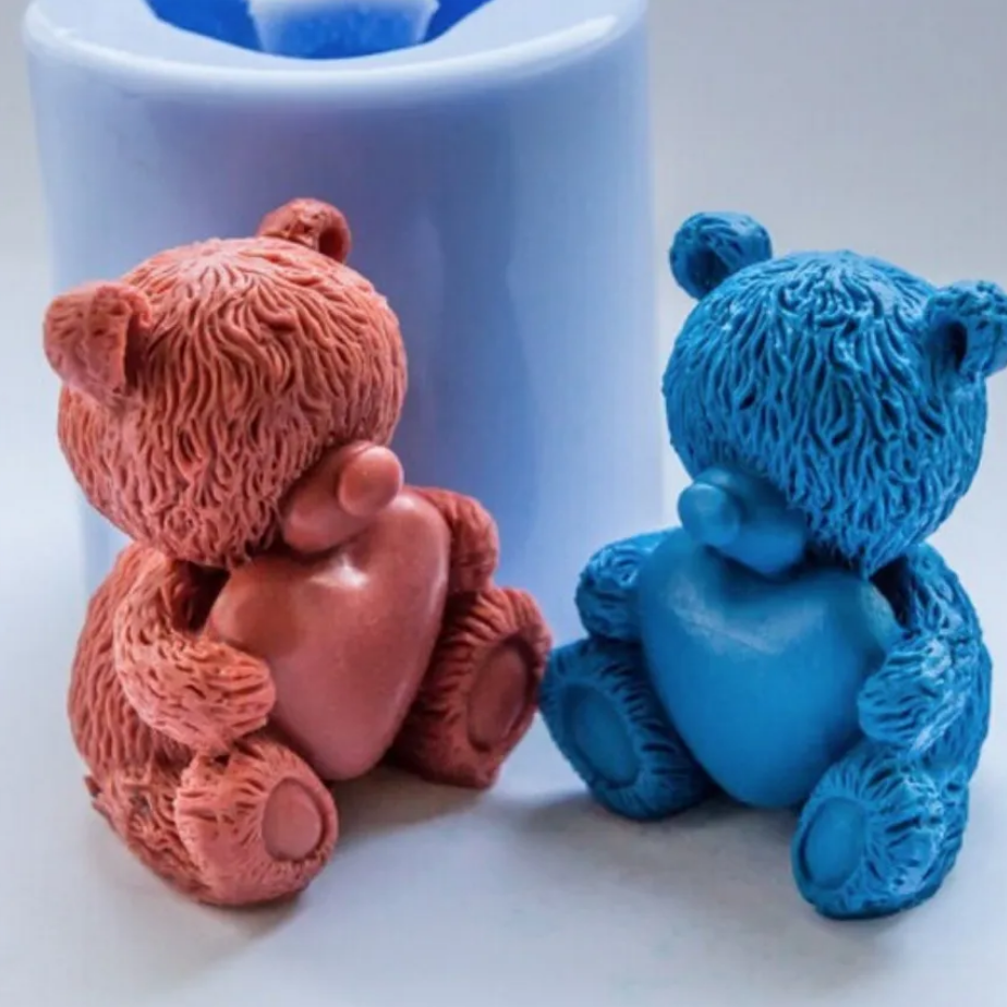  Paquete de 2 moldes para velas de osos sentados, lindos moldes  de silicona de oso para resina de cera, velas de animales, moldes de jabón  hechos a mano, manualidades para decoración