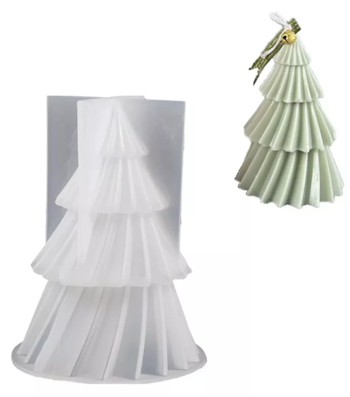 Molde Silicon Diseño Árbol Navidad A Rayas Pino Vela*