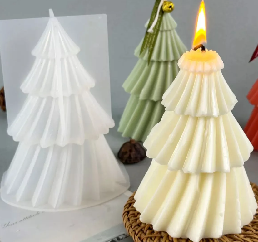 Molde Silicon Diseño Árbol Navidad A Rayas Pino Vela* - Imagen 4