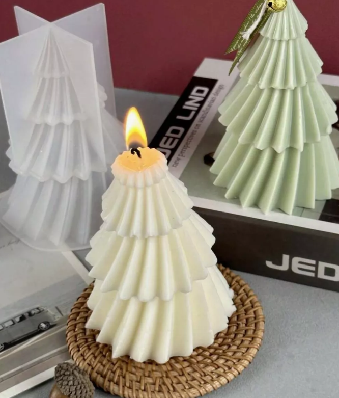 Molde Silicon Diseño Árbol Navidad A Rayas Pino Vela* - Imagen 3
