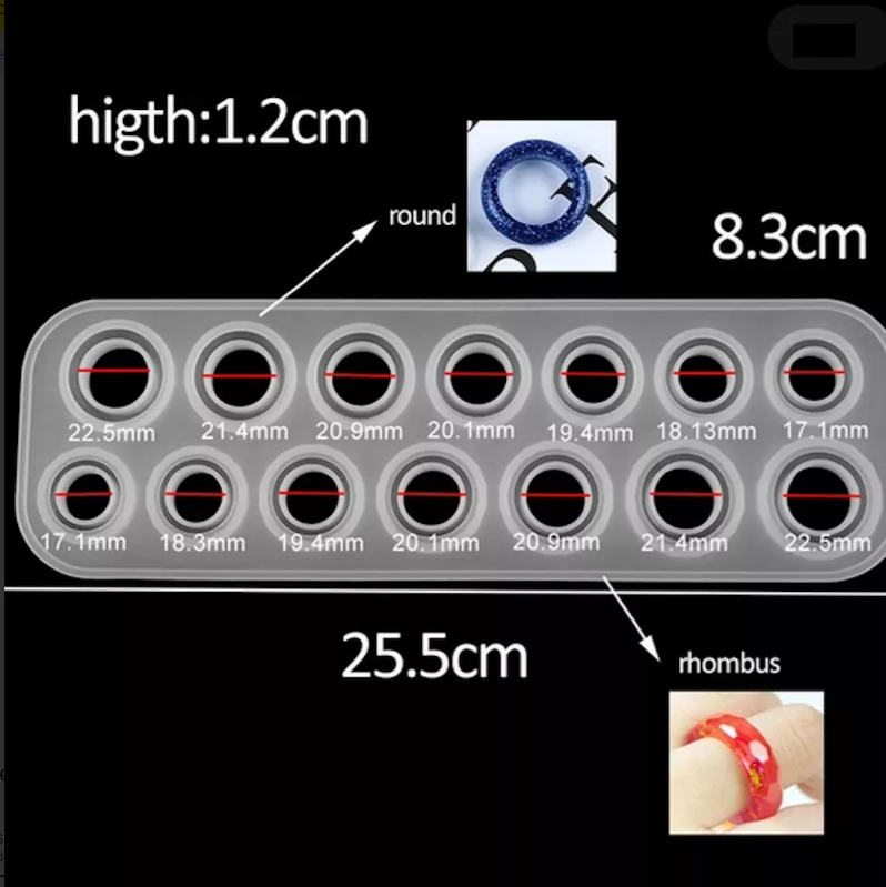 Molde Silicon Forma De Anillos 14 Cavidades* - Imagen 3