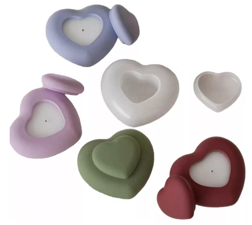 1 Molde Silicon Corazón Con Tapa Para Vela Decoración*