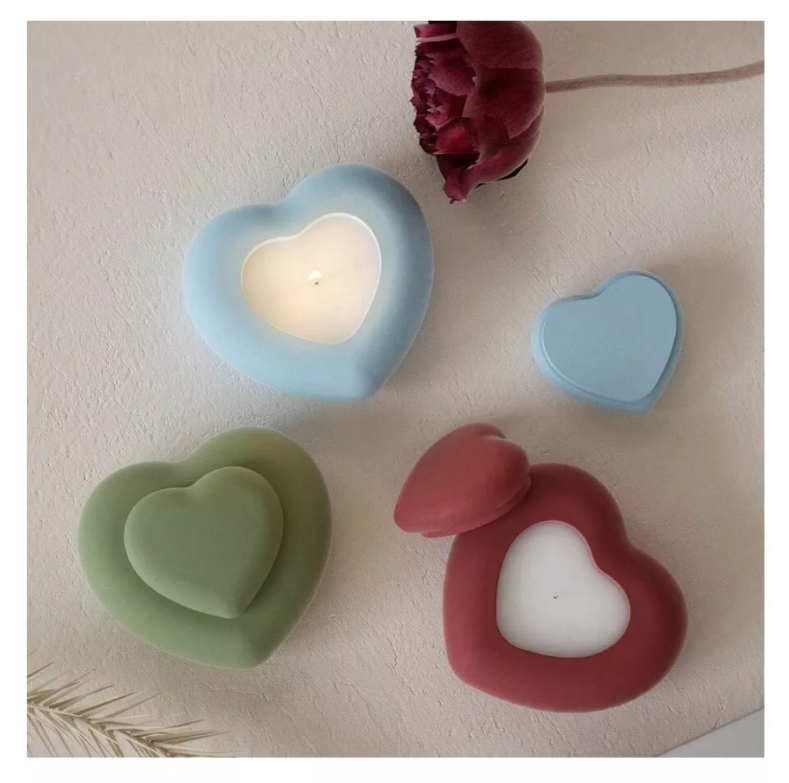 1 Molde Silicon Corazón Con Tapa Para Vela Decoración* - Imagen 6